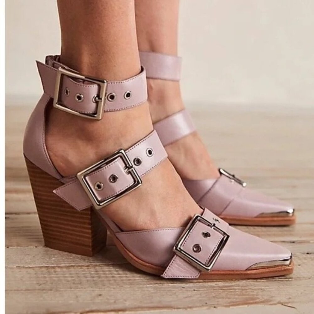 Free People Lavender Buckle Block Heel Pumps